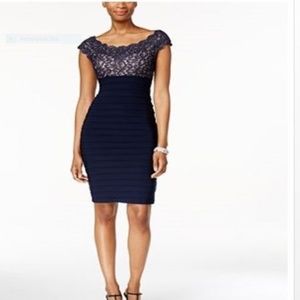 Xscape Lace Pleated Bodycon Dress